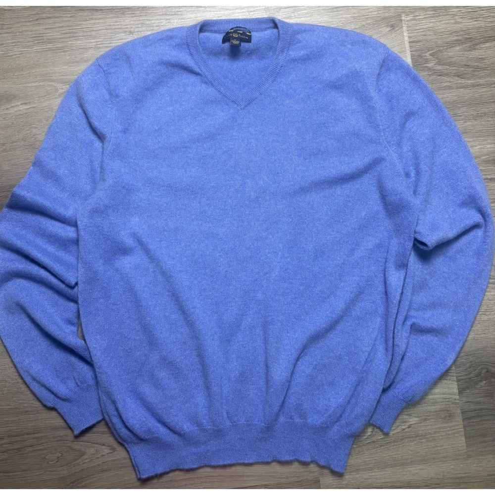 Club Room Men's Soft Cashmere V-neck Sweater Blue Size L Quiet Luxury Preppy